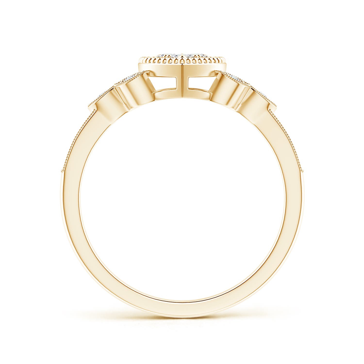 2mm GVS2 Milgrain Petal Diamond Composite Heart Promise Ring in Yellow Gold - side 2
