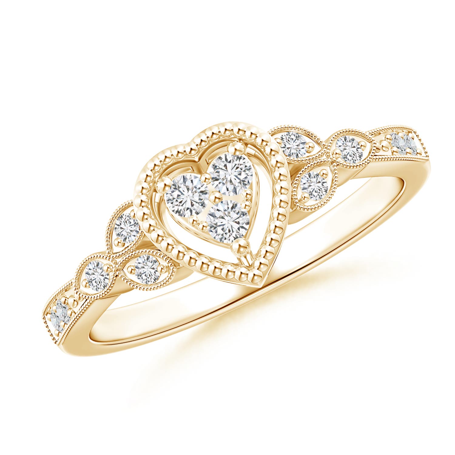 2mm HSI2 Milgrain Petal Diamond Composite Heart Promise Ring in 18K Yellow Gold