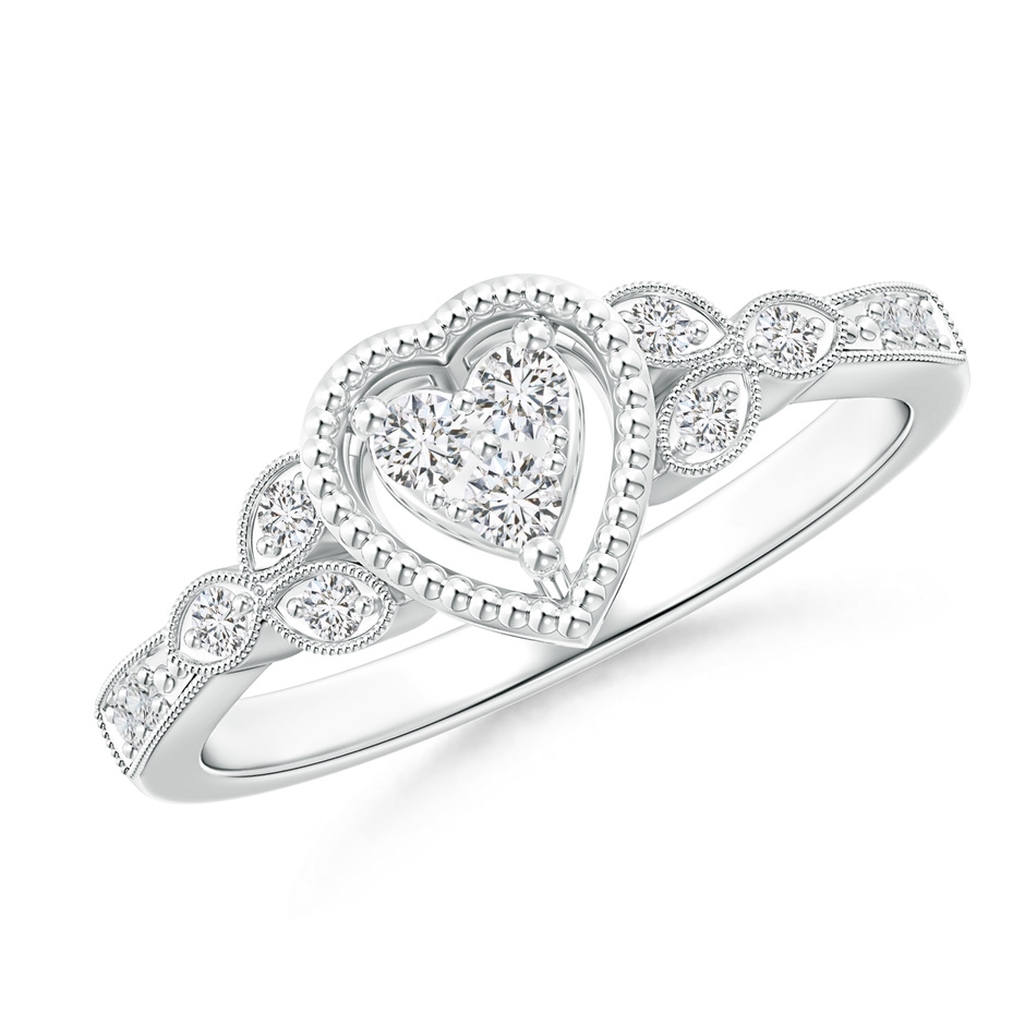 2mm HSI2 Milgrain Petal Diamond Composite Heart Promise Ring in White Gold 