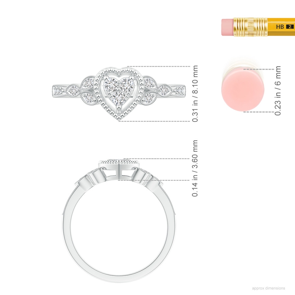 2mm HSI2 Milgrain Petal Diamond Composite Heart Promise Ring in White Gold ruler