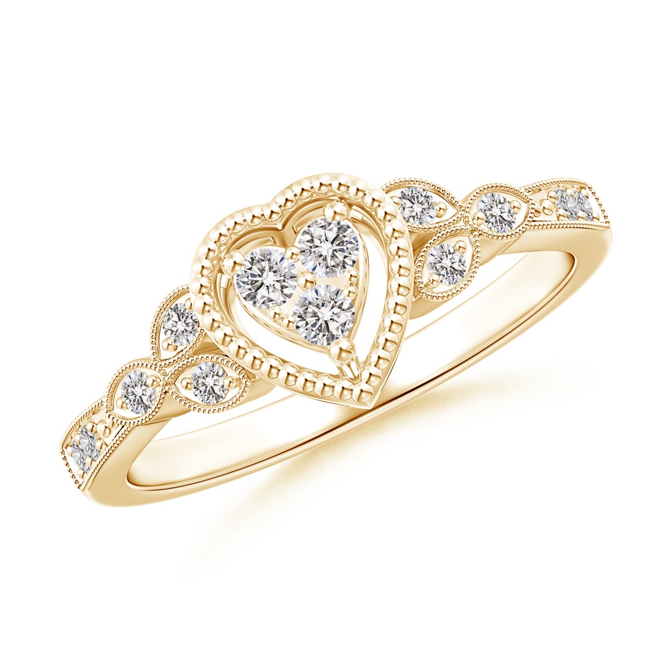 2mm IJI1I2 Milgrain Petal Diamond Composite Heart Promise Ring in Yellow Gold 