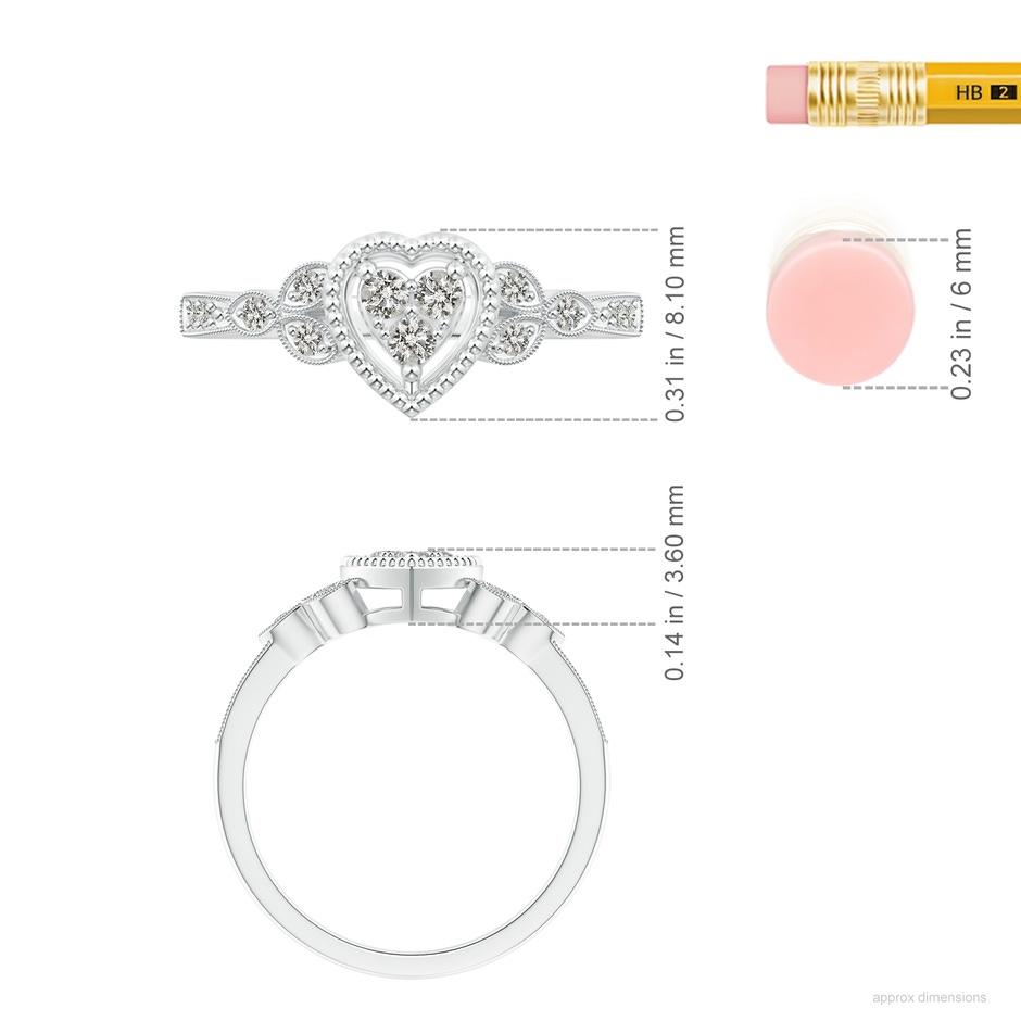 2mm KI3 Milgrain Petal Diamond Composite Heart Promise Ring in White Gold ruler
