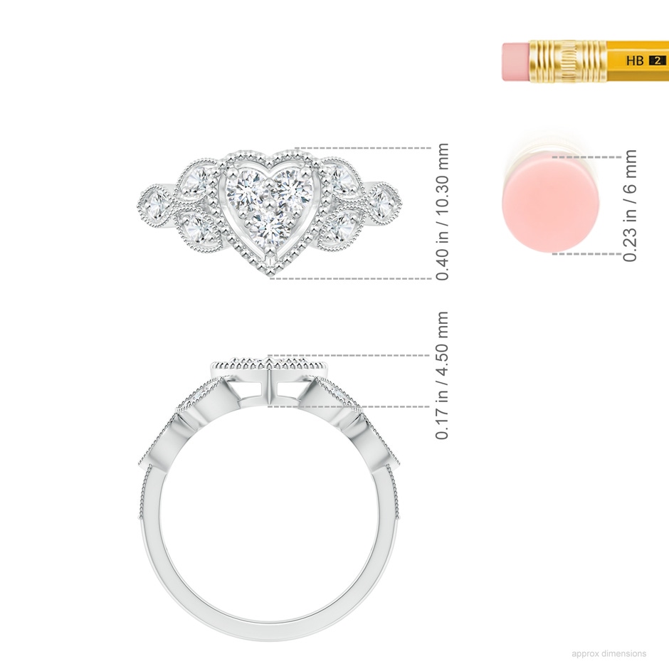 3.1mm GVS2 Milgrain Petal Diamond Composite Heart Promise Ring in White Gold ruler