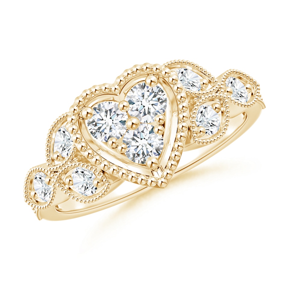3.1mm GVS2 Milgrain Petal Diamond Composite Heart Promise Ring in Yellow Gold 