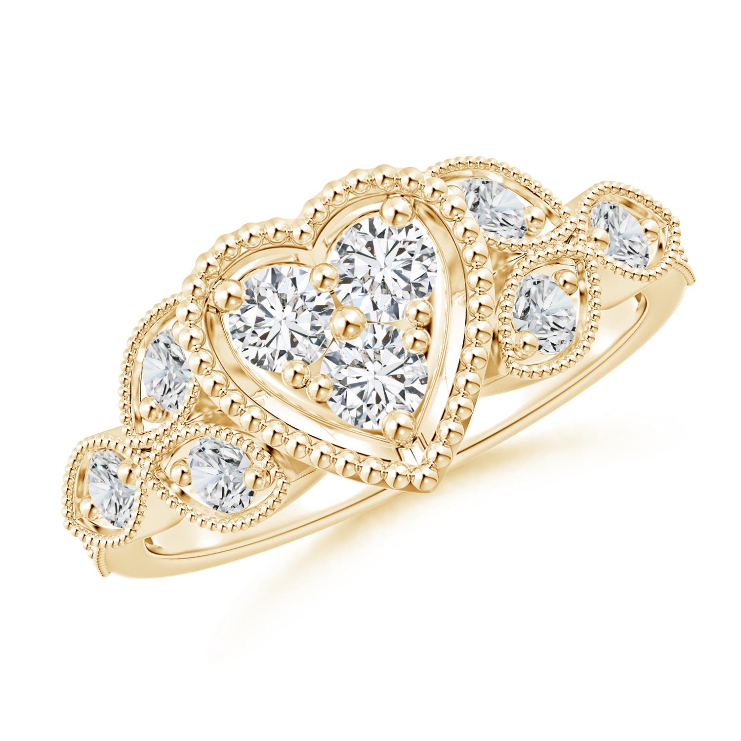3.1mm HSI2 Milgrain Petal Diamond Composite Heart Promise Ring in 18K Yellow Gold