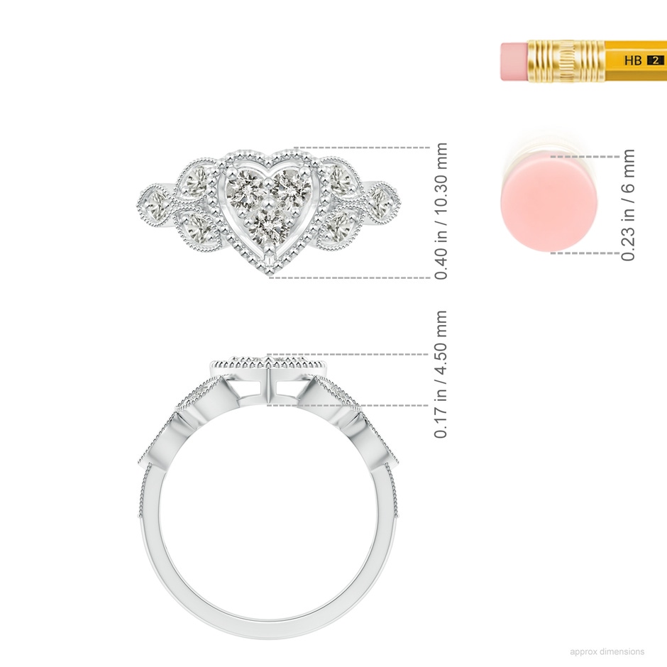3.1mm KI3 Milgrain Petal Diamond Composite Heart Promise Ring in White Gold ruler