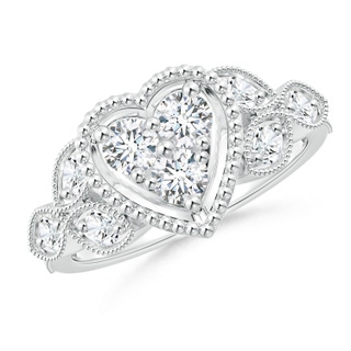 3.6mm GVS2 Milgrain Petal Diamond Composite Heart Promise Ring in P950 Platinum