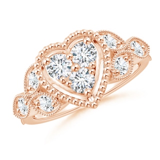 3.6mm GVS2 Milgrain Petal Diamond Composite Heart Promise Ring in Rose Gold