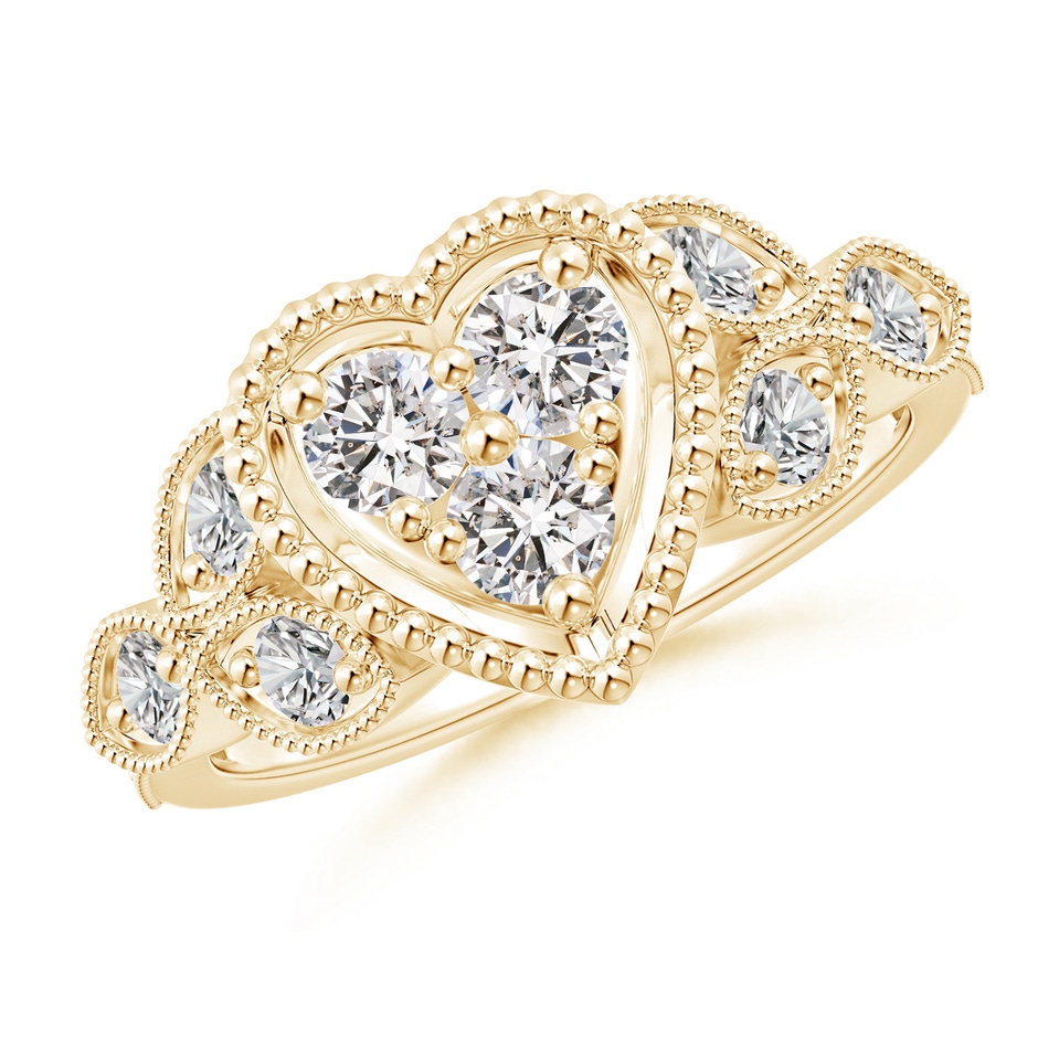 3.6mm IJI1I2 Milgrain Petal Diamond Composite Heart Promise Ring in Yellow Gold 