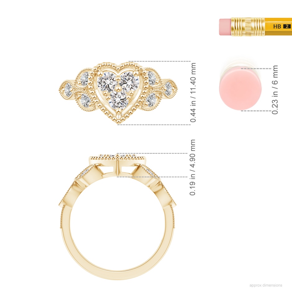 3.6mm IJI1I2 Milgrain Petal Diamond Composite Heart Promise Ring in Yellow Gold ruler