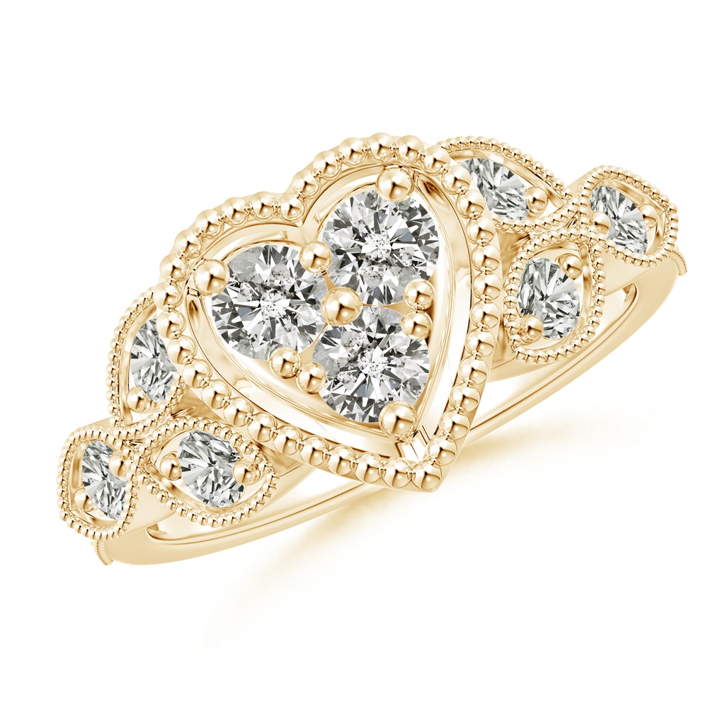 3.6mm KI3 Milgrain Petal Diamond Composite Heart Promise Ring in Yellow Gold