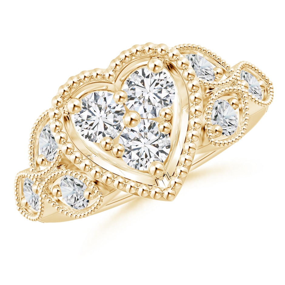 3.9mm HSI2 Milgrain Petal Diamond Composite Heart Promise Ring in Yellow Gold 