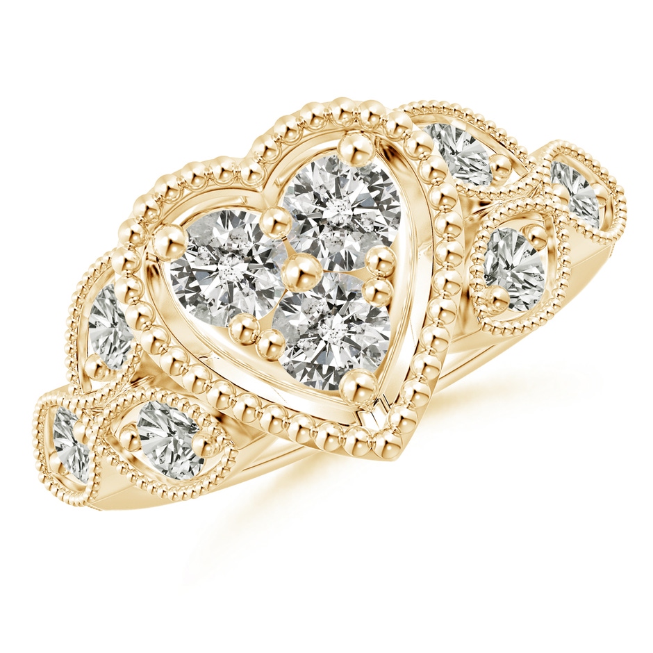 3.9mm KI3 Milgrain Petal Diamond Composite Heart Promise Ring in Yellow Gold 