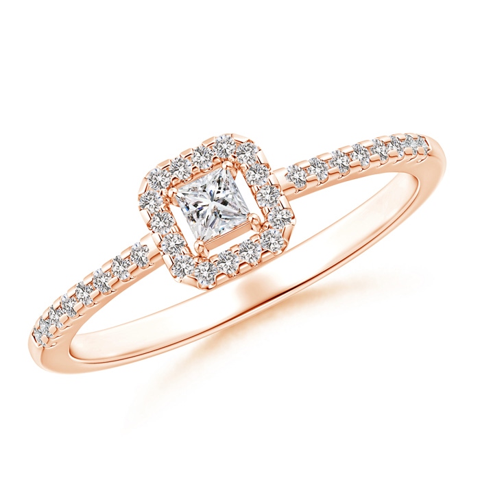 2.5mm IJI1I2 Floating Princess-Cut Diamond Halo Promise Ring in Rose Gold