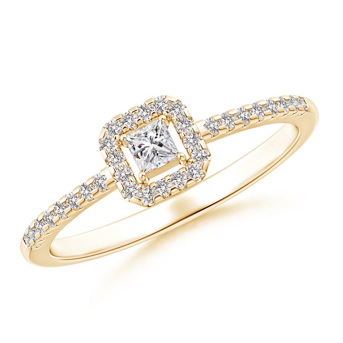 2.5mm IJI1I2 Floating Princess-Cut Diamond Halo Promise Ring in Yellow Gold 