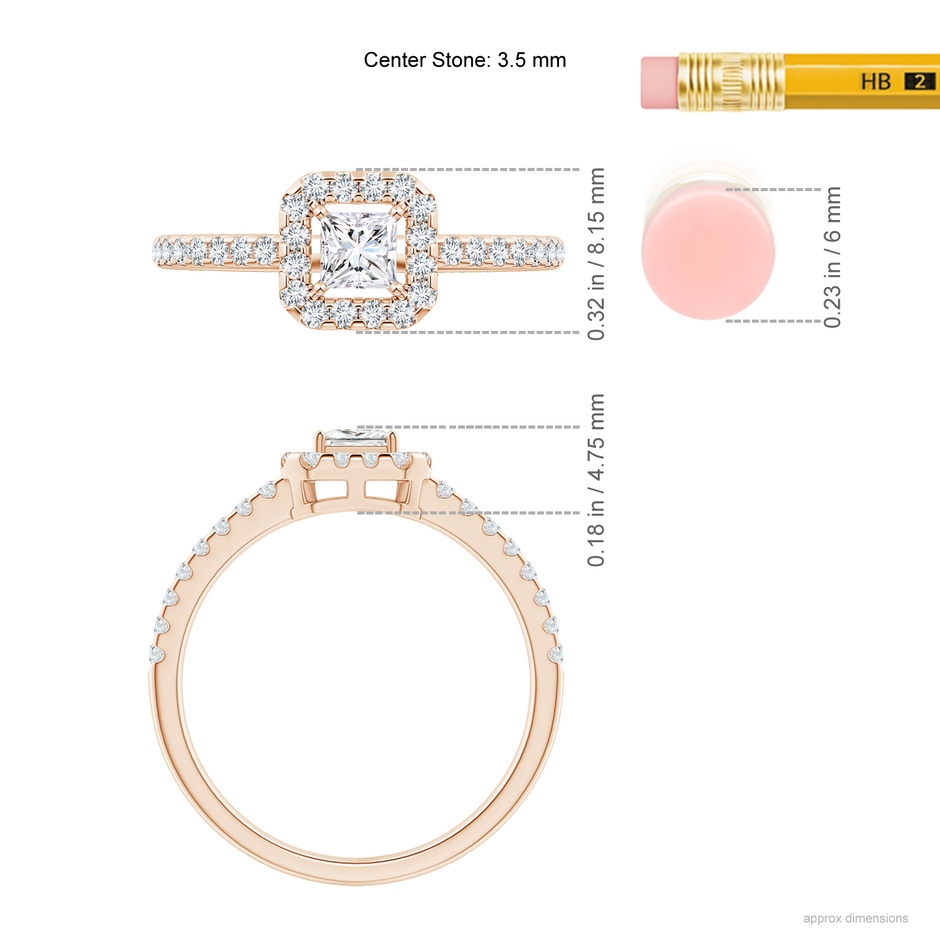 3.5mm GVS2 Floating Princess-Cut Diamond Halo Promise Ring in 10K Rose Gold ruler
