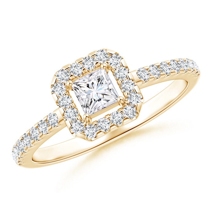3.5mm GVS2 Floating Princess-Cut Diamond Halo Promise Ring in 9K Yellow Gold