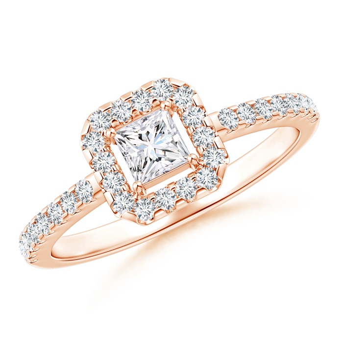 3.5mm GVS2 Floating Princess-Cut Diamond Halo Promise Ring in Rose Gold 