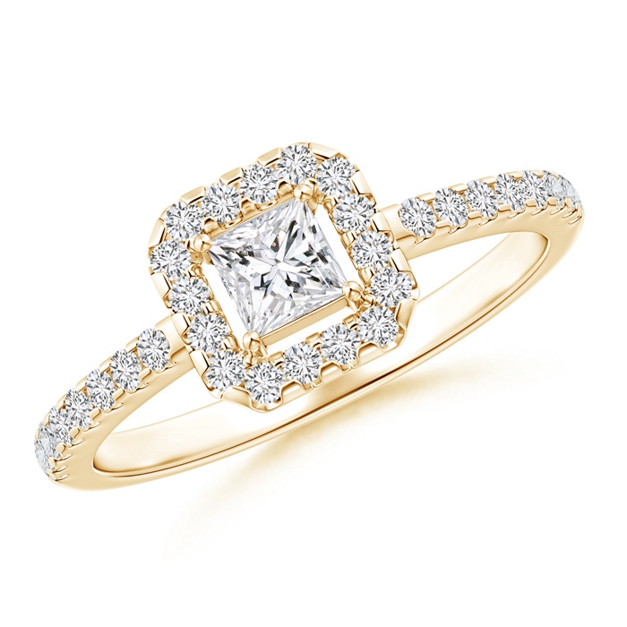 3.5mm HSI2 Floating Princess-Cut Diamond Halo Promise Ring in Yellow Gold 