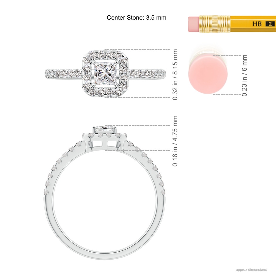 3.5mm IJI1I2 Floating Princess-Cut Diamond Halo Promise Ring in 10K White Gold ruler