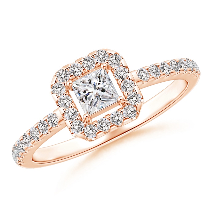 3.5mm IJI1I2 Floating Princess-Cut Diamond Halo Promise Ring in Rose Gold 