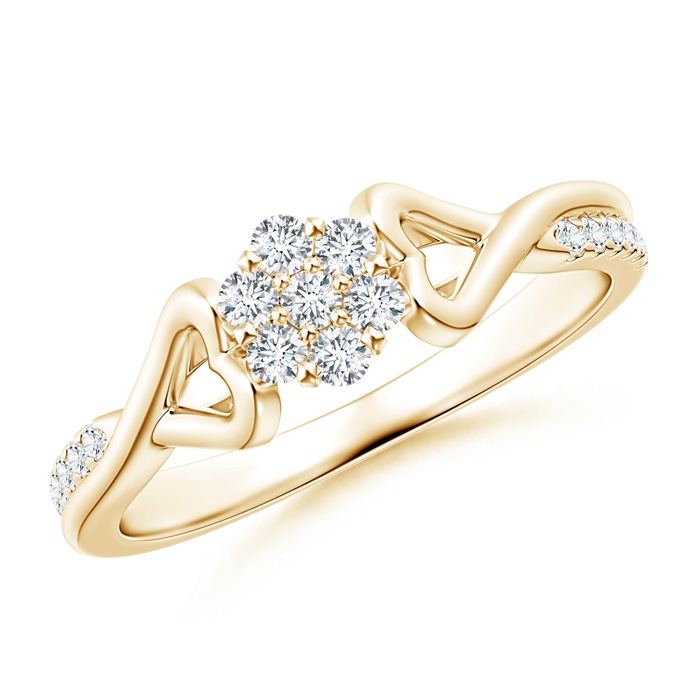 1.8mm GVS2 Twisted Heart 2 Heart Diamond Cluster Promise Ring in Yellow Gold