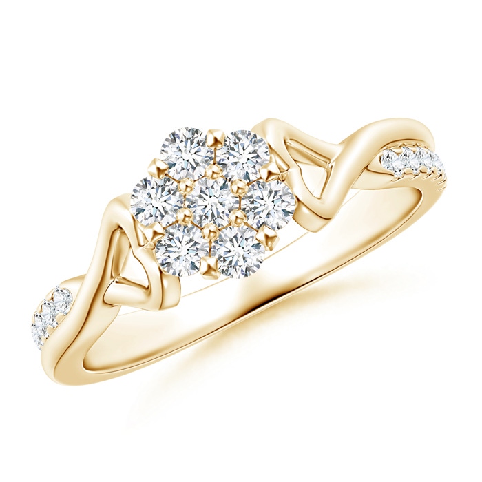 2.3mm GVS2 Twisted Heart 2 Heart Diamond Clustre Promise Ring in Yellow Gold