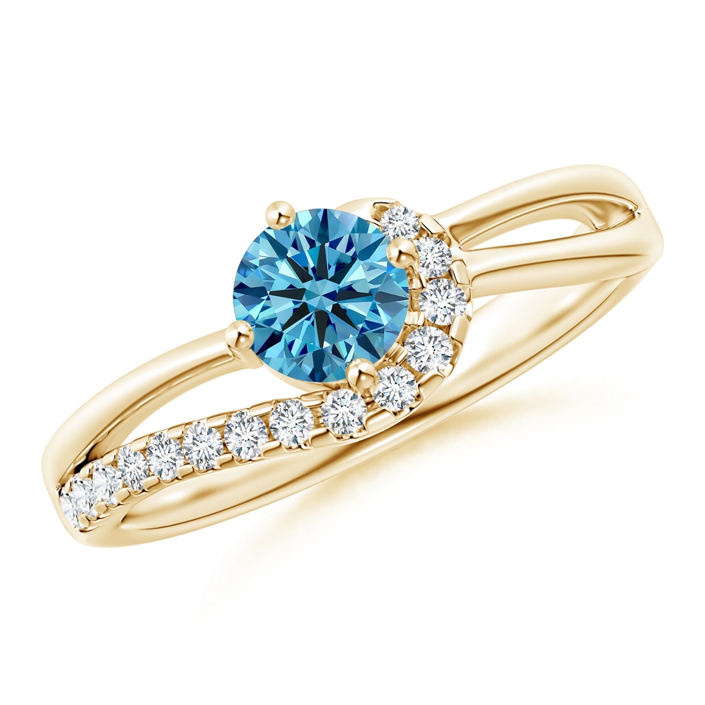 5.1mm AAAA Solitaire Round Fancy Intense Blue Diamond Swirl Promise Ring in Yellow Gold