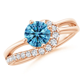 6.4mm AAAA Solitaire Round Fancy Intense Blue Diamond Swirl Promise Ring in 10K Rose Gold