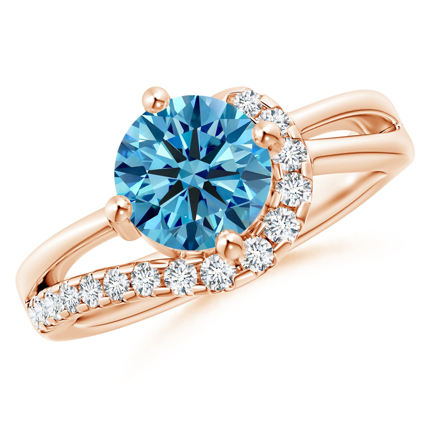 Angara 1.75 CTW Solitaire Round Fancy Intense Blue Diamond Swirl Engagement Ring in 18K Rose Gold