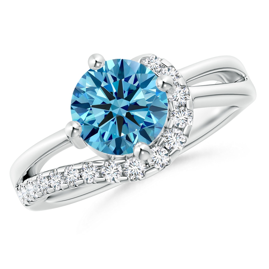 7.4mm AAAA Solitaire Round Fancy Intense Blue Diamond Swirl Promise Ring in P950 Platinum 