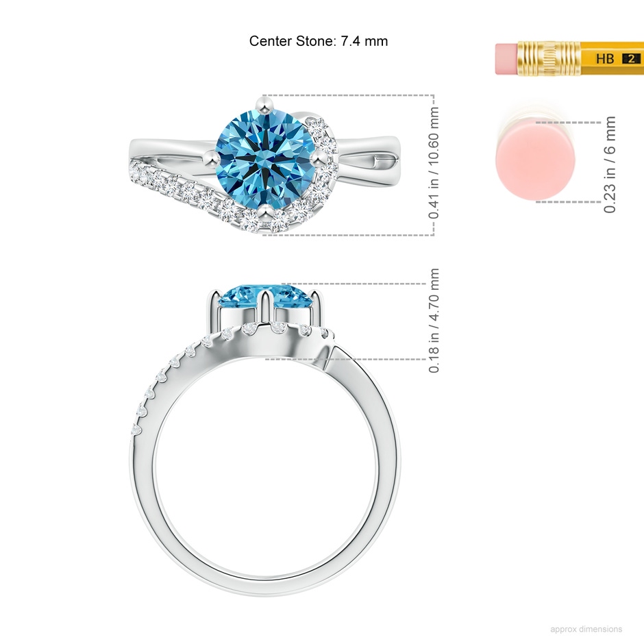 7.4mm AAAA Solitaire Round Fancy Intense Blue Diamond Swirl Promise Ring in P950 Platinum ruler