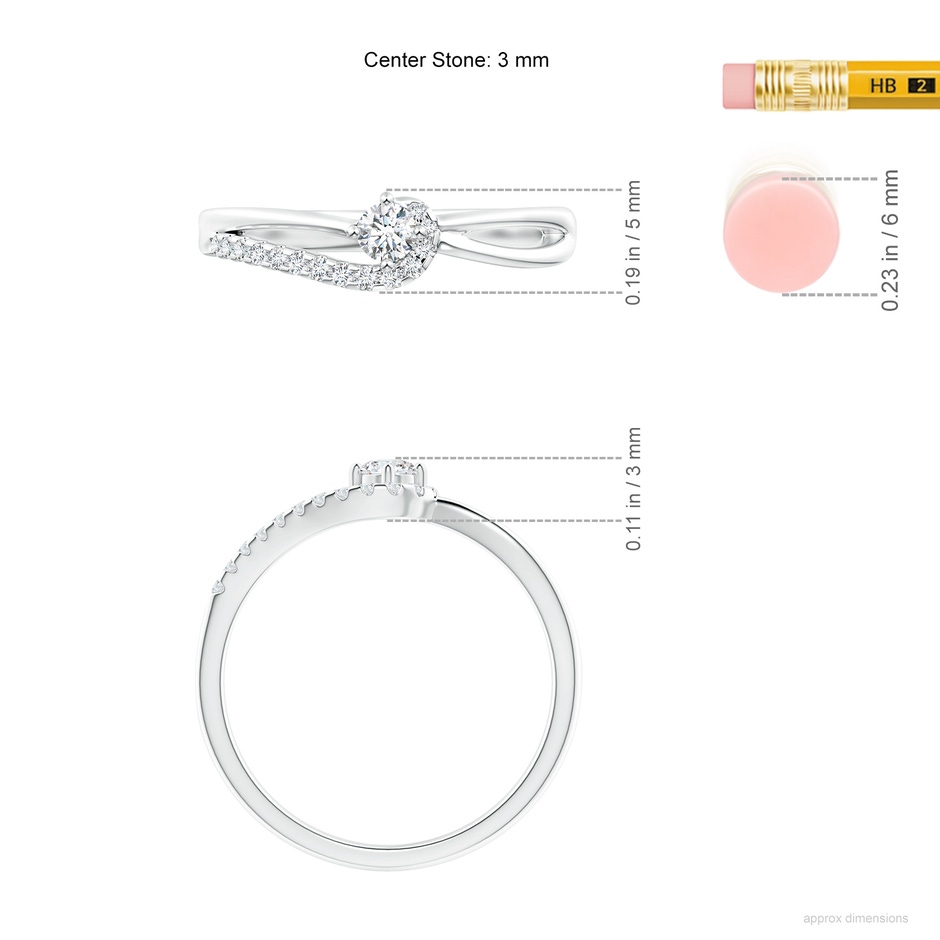 3mm GVS2 Solitaire Round Diamond Swirl Promise Ring in White Gold ruler