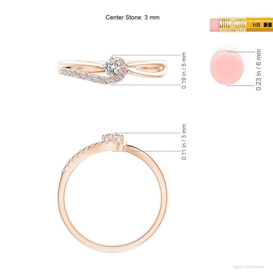 3mm IJI1I2 Solitaire Round Diamond Swirl Promise Ring in Rose Gold ruler