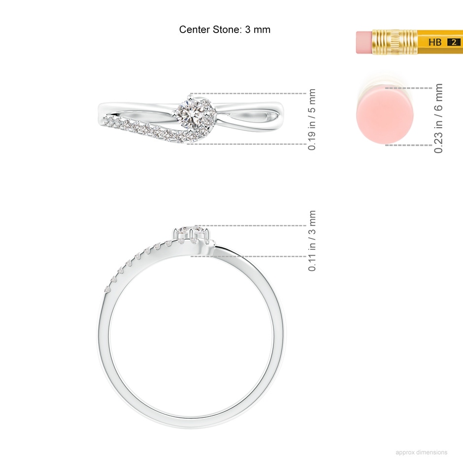 3mm IJI1I2 Solitaire Round Diamond Swirl Promise Ring in White Gold ruler