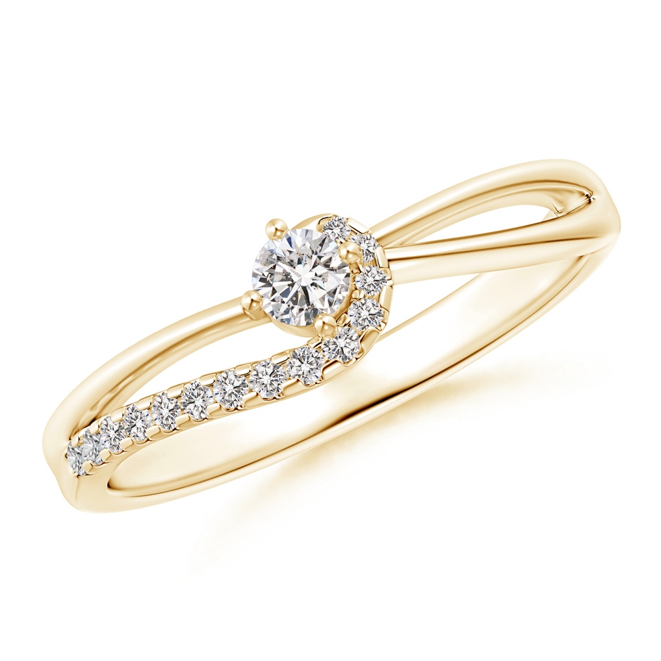 3mm IJI1I2 Solitaire Round Diamond Swirl Promise Ring in Yellow Gold 
