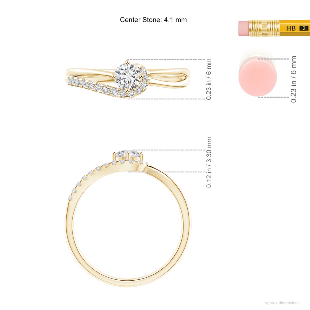 4.1mm HSI2 Solitaire Round Diamond Swirl Promise Ring in Yellow Gold ruler