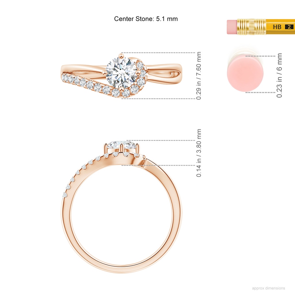 5.1mm GVS2 Solitaire Round Diamond Swirl Promise Ring in Rose Gold ruler