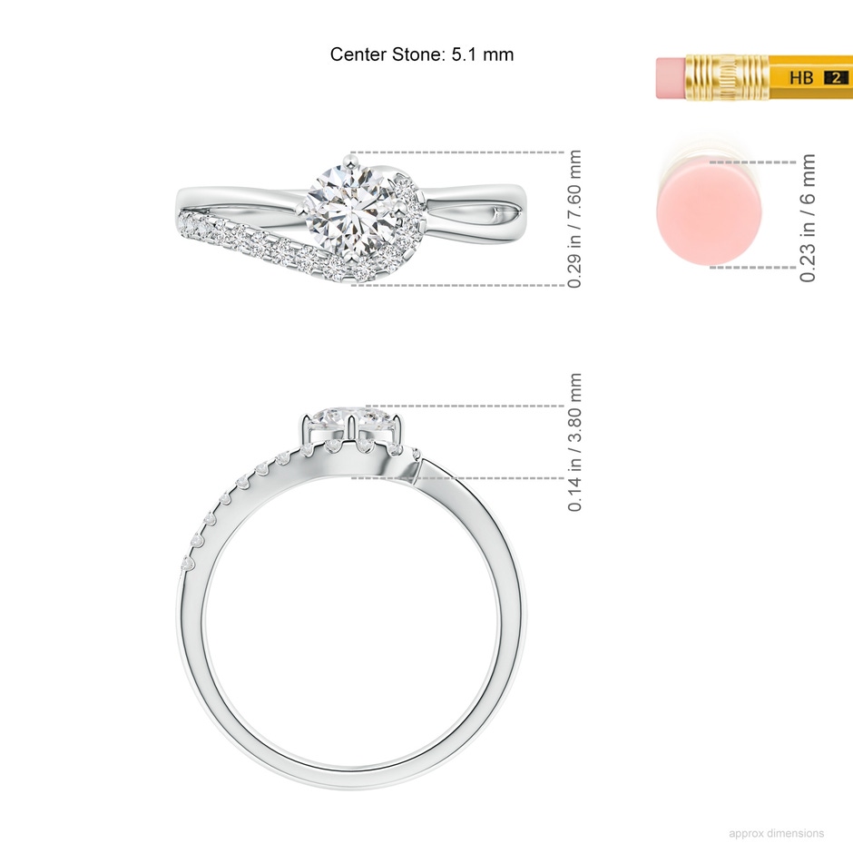 5.1mm HSI2 Solitaire Round Diamond Swirl Promise Ring in White Gold ruler