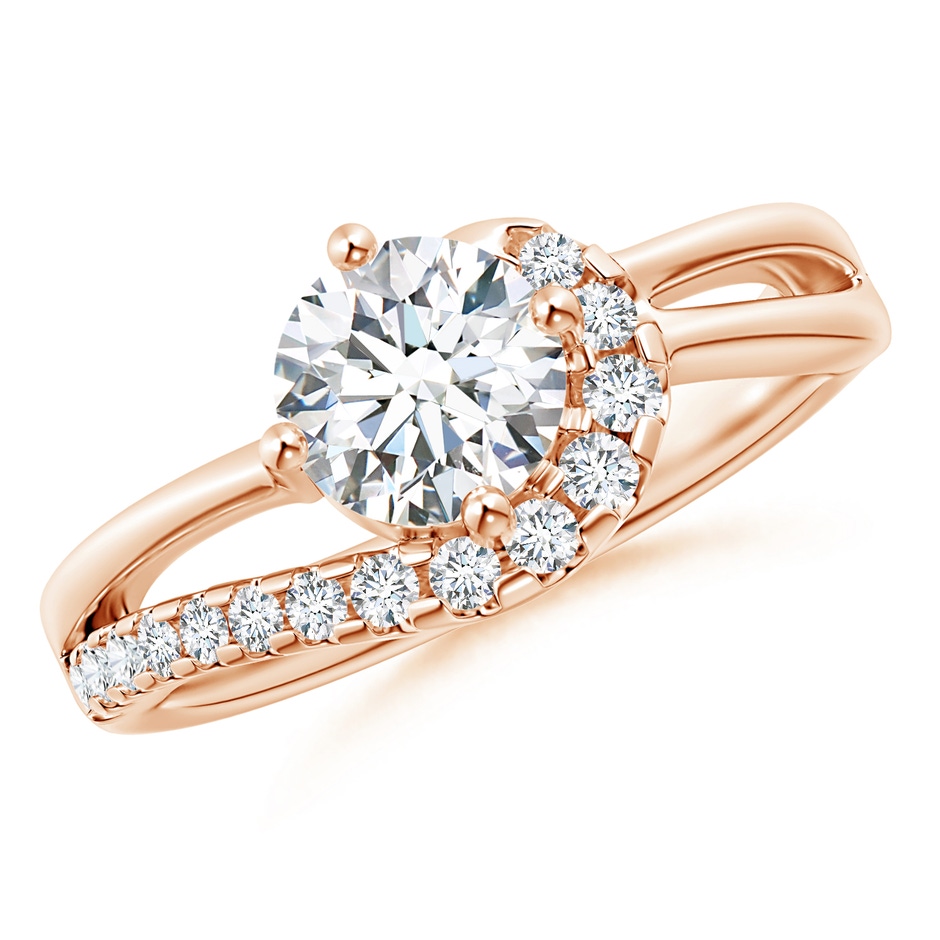 6.4mm GVS2 Solitaire Round Diamond Swirl Promise Ring in 18K Rose Gold 
