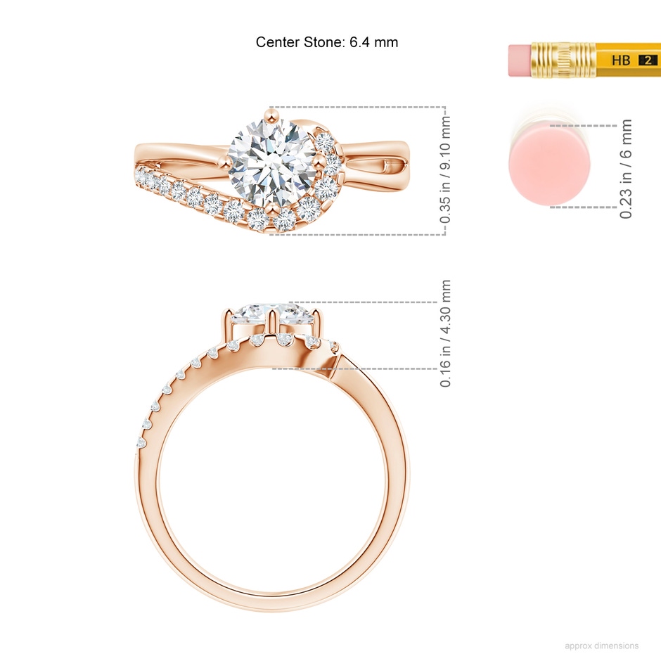 6.4mm GVS2 Solitaire Round Diamond Swirl Promise Ring in 18K Rose Gold ruler