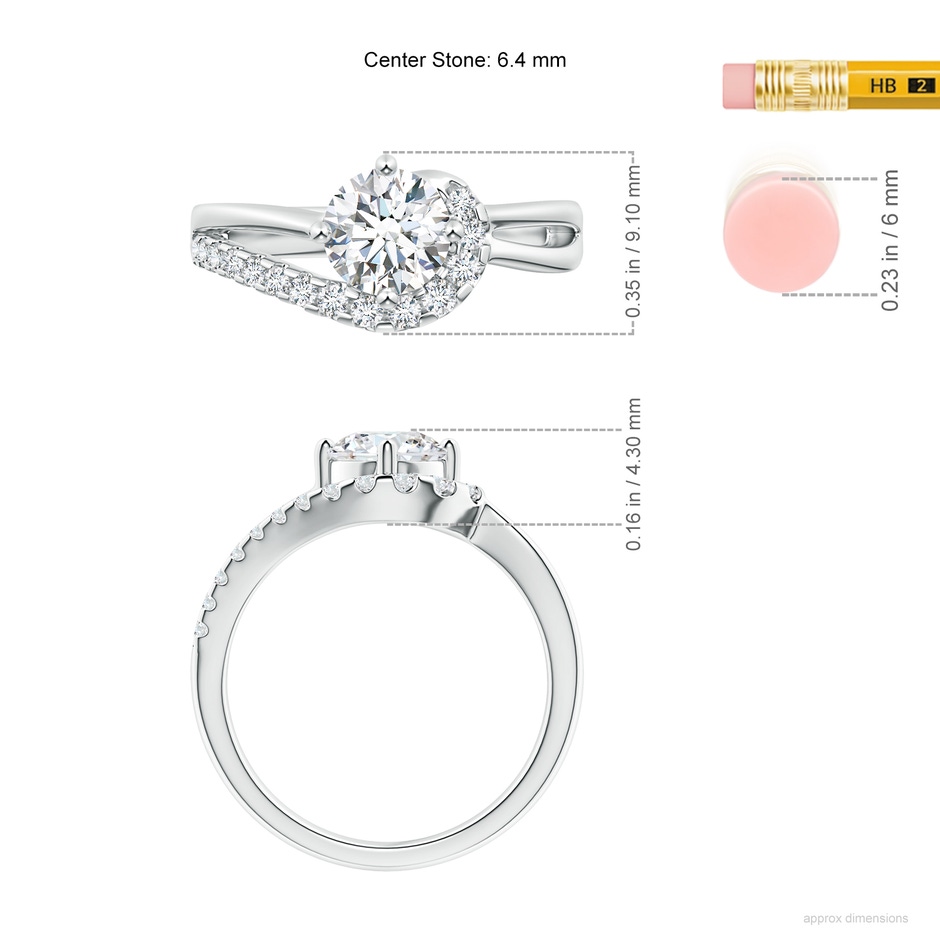 6.4mm GVS2 Solitaire Round Diamond Swirl Promise Ring in P950 Platinum ruler