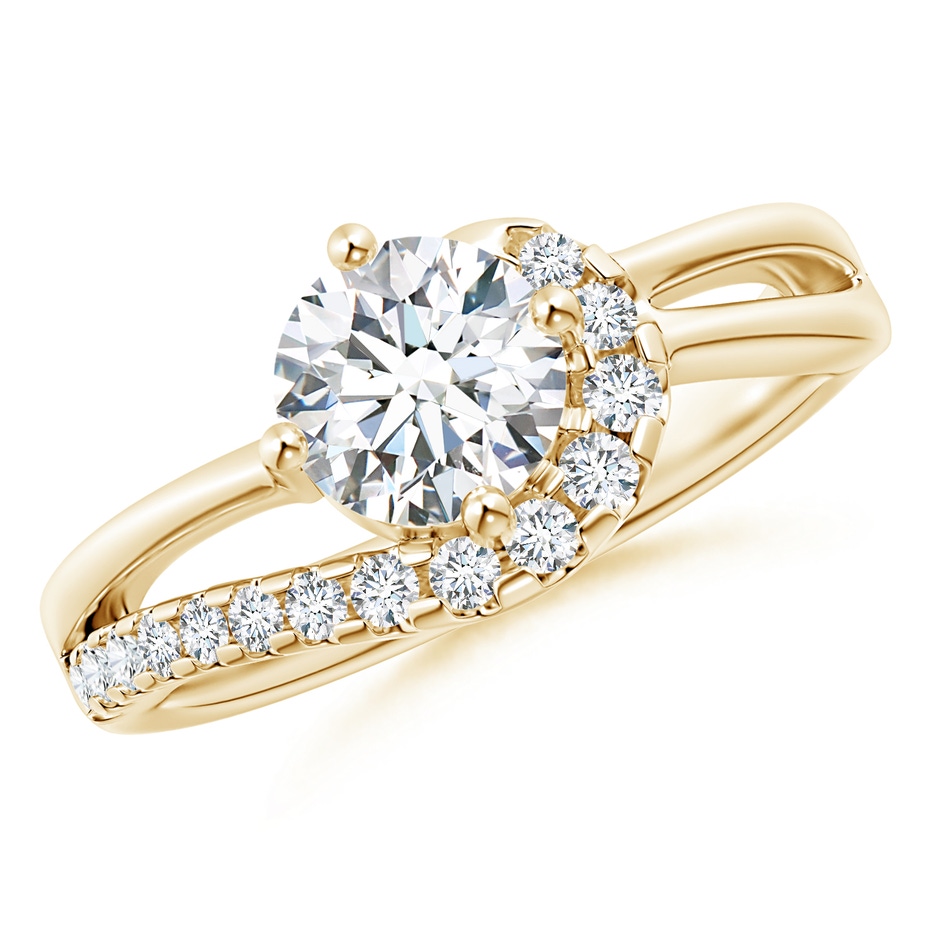 6.4mm GVS2 Solitaire Round Diamond Swirl Promise Ring in Yellow Gold 