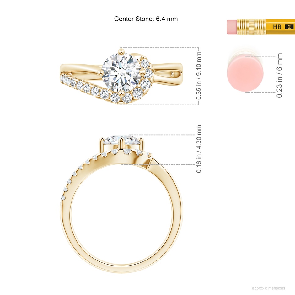 6.4mm GVS2 Solitaire Round Diamond Swirl Promise Ring in Yellow Gold ruler