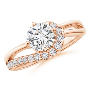 6.4mm HSI2 Solitaire Round Diamond Swirl Promise Ring in 18K Rose Gold