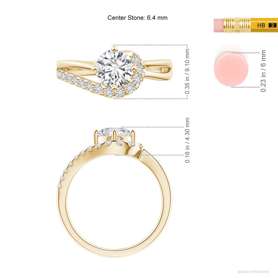 6.4mm HSI2 Solitaire Round Diamond Swirl Promise Ring in Yellow Gold ruler