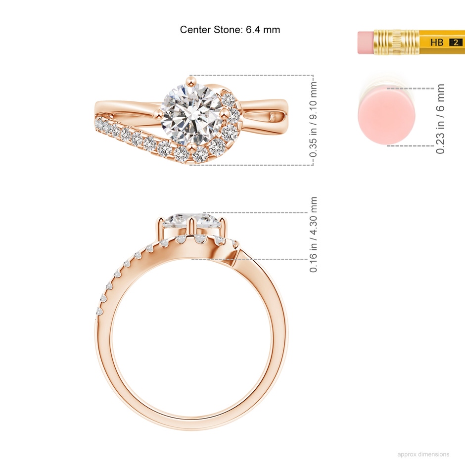 6.4mm IJI1I2 Solitaire Round Diamond Swirl Promise Ring in Rose Gold ruler