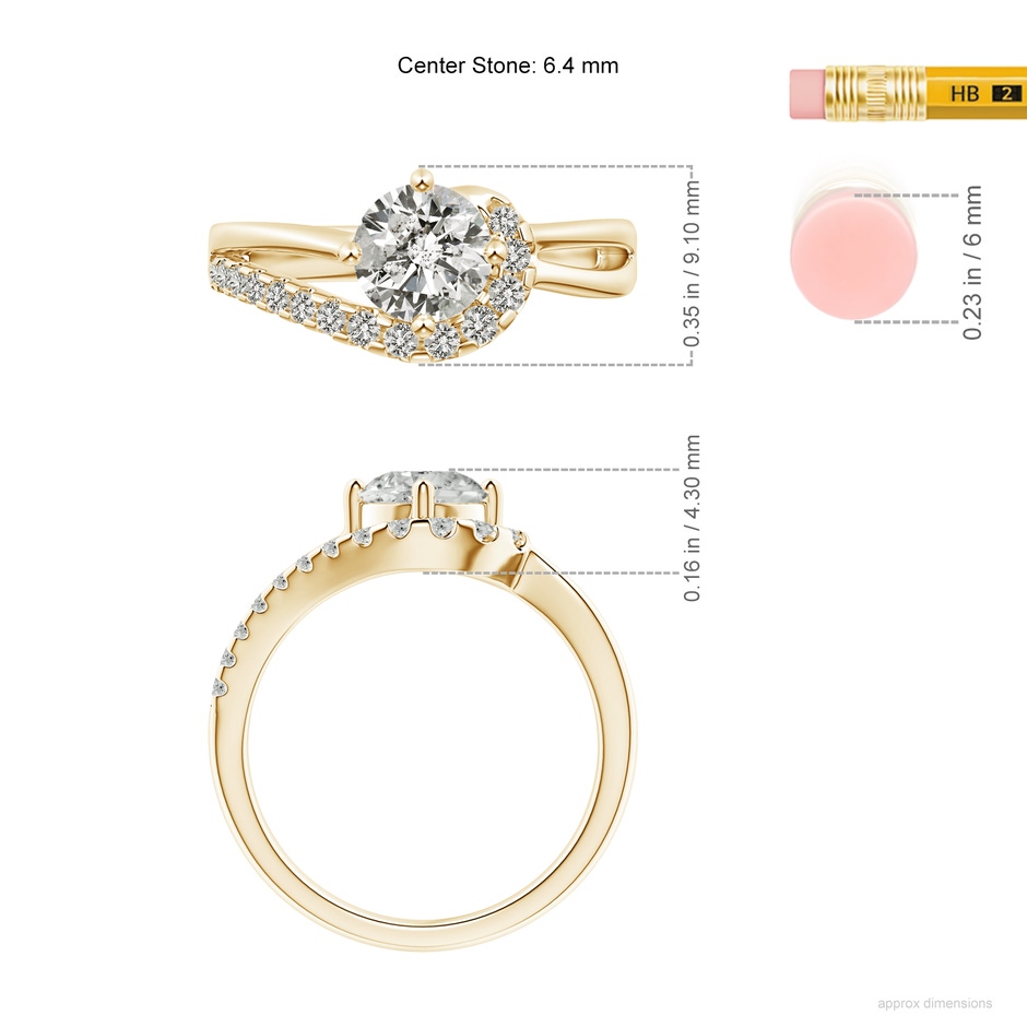 6.4mm KI3 Solitaire Round Diamond Swirl Promise Ring in Yellow Gold ruler