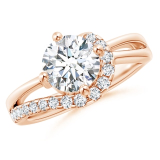 7.4mm GVS2 Solitaire Round Diamond Swirl Promise Ring in 18K Rose Gold