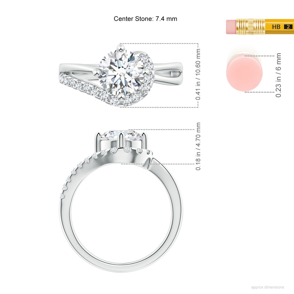 7.4mm GVS2 Solitaire Round Diamond Swirl Promise Ring in P950 Platinum ruler
